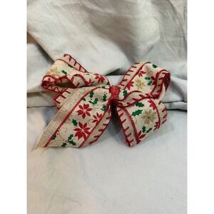 Christmas Poinsettia Burlap Hair Bow Red Green Gold Glitter French Barrette Clip